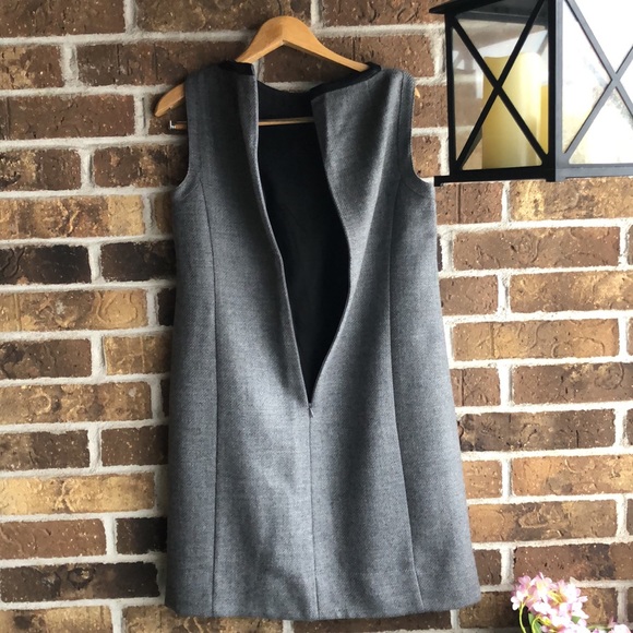 AKRIS PUNTO Gray Wool Dress with pockets & faux leather trim - Picture 7 of 10